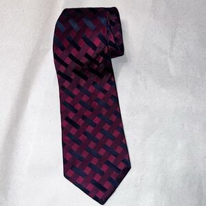 Murano Men's Burgundy Navy Geometric Pattern Extra Long Tie Made In USA